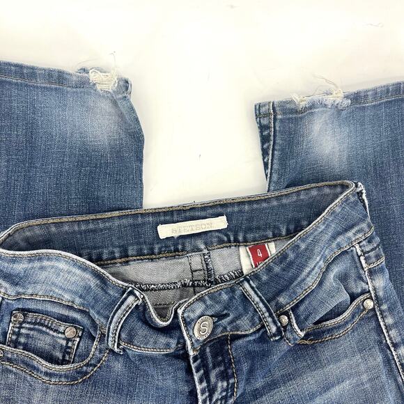 Stetson Women's 4 / 31 Blue Mid-Rise Distressed Hem‎ Bootcut Hollywood Jeans - Picture 5 of 7